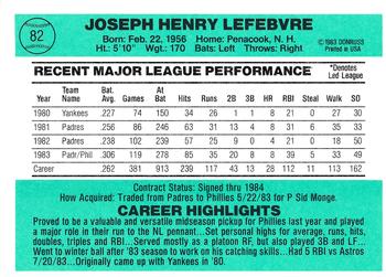 Joe Lefebvre  baseball card collectible - Main Image 2