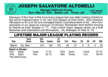 Joe Altobelli  baseball card collectible - Main Image 2