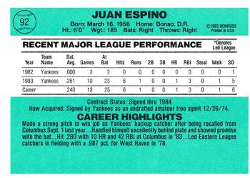 Juan Espino  baseball card collectible - Main Image 2