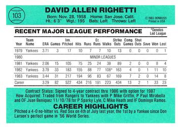 Dave Righetti  baseball card collectible - Main Image 2