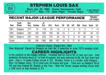 Steve Sax  baseball card collectible - Main Image 2