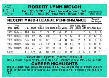 Bob Welch  baseball card collectible - Main Image 2