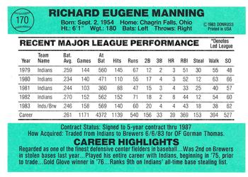 Rick Manning  baseball card collectible - Main Image 2