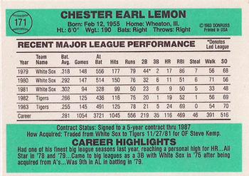 Chet Lemon  baseball card collectible - Main Image 2