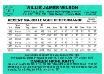Willie Wilson  baseball card collectible - Main Image 2