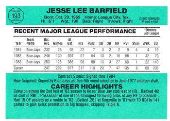 Jesse Barfield  baseball card collectible - Main Image 2