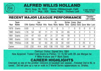 Al Holland  baseball card collectible - Main Image 2