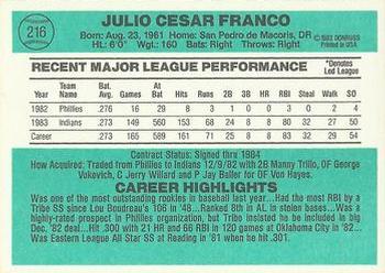 Julio Franco  baseball card collectible - Main Image 2