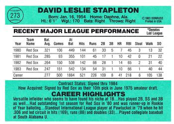 Dave Stapleton  baseball card collectible - Main Image 2