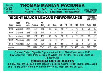 Tom Paciorek  baseball card collectible - Main Image 2