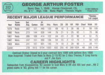 George Foster  baseball card collectible - Main Image 2