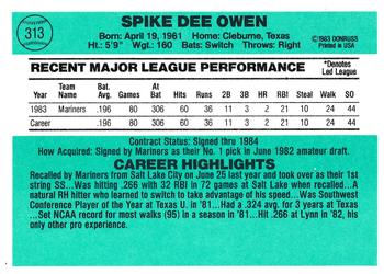 Spike Owen  baseball card collectible - Main Image 2