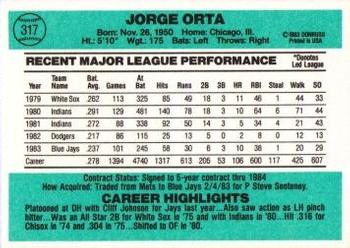 Jorge Orta  baseball card collectible - Main Image 2