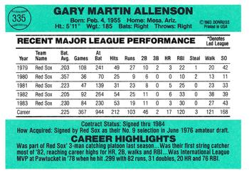 Gary Allenson  baseball card collectible - Main Image 2