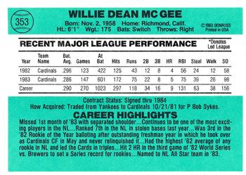 Willie McGee  baseball card collectible - Main Image 2