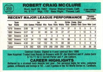 Bob McClure  baseball card collectible - Main Image 2