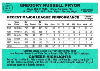 Greg Pryor  baseball card collectible - Main Image 2
