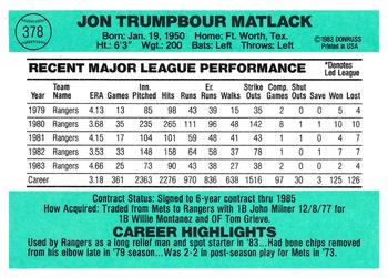 Jon Matlack  baseball card collectible - Main Image 2