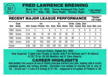 Fred Breining  baseball card collectible - Main Image 2