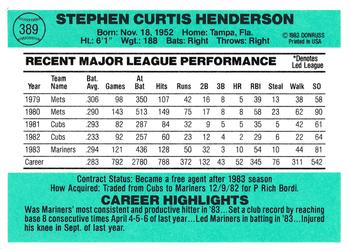 Steve Henderson  baseball card collectible - Main Image 2