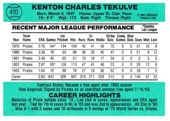 Kent Tekulve  baseball card collectible - Main Image 2