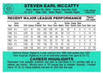 Steve McCatty  baseball card collectible - Main Image 2