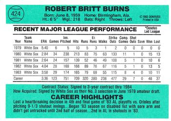 Britt Burns  baseball card collectible - Main Image 2