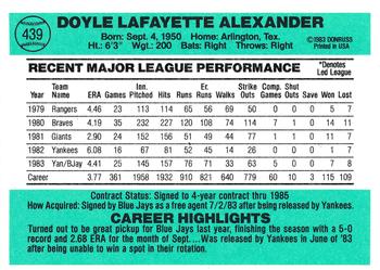 Doyle Alexander  baseball card collectible - Main Image 2