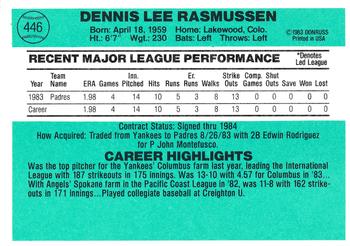 Dennis Rasmussen  baseball card collectible - Main Image 2