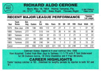 Rick Cerone  baseball card collectible - Main Image 2