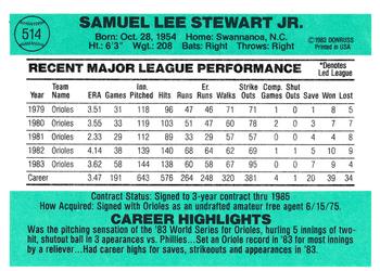 Sammy Stewart  baseball card collectible - Main Image 2