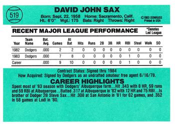 Dave Sax  baseball card collectible - Main Image 2