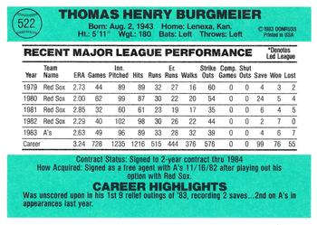 Tom Burgmeier  baseball card collectible - Main Image 2