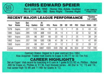 Chris Speier  baseball card collectible - Main Image 2