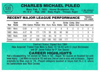 Charlie Puleo  baseball card collectible - Main Image 2
