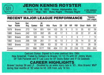 Jerry Royster  baseball card collectible - Main Image 2