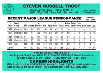 Steve Trout  baseball card collectible - Main Image 2