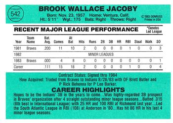 Brook Jacoby  baseball card collectible - Main Image 2