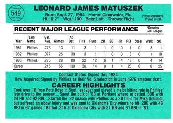 Len Matuszek  baseball card collectible - Main Image 2