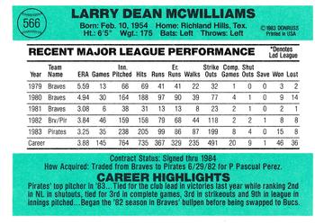 Larry McWilliams  baseball card collectible - Main Image 2