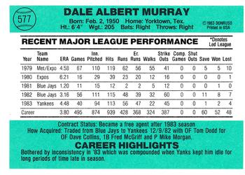 Dale Murray  baseball card collectible - Main Image 2