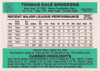 Tom Brookens  baseball card collectible - Main Image 2