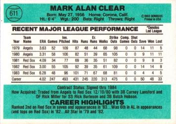 Mark Clear  baseball card collectible - Main Image 2
