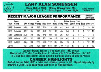 Lary Sorensen  baseball card collectible - Main Image 2