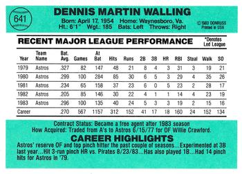 Denny Walling  baseball card collectible - Main Image 2