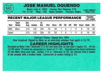 Jose Oquendo  baseball card collectible - Main Image 2