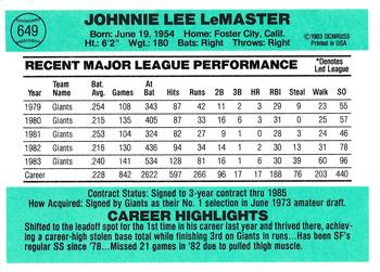 Johnnie LeMaster  baseball card collectible - Main Image 2