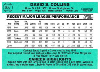 Dave Collins  baseball card collectible - Main Image 2