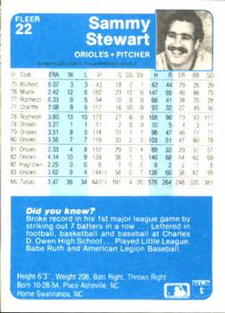 Sammy Stewart  baseball card collectible - Main Image 2