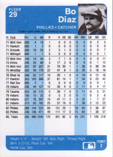 Bo Diaz  baseball card collectible - Main Image 2